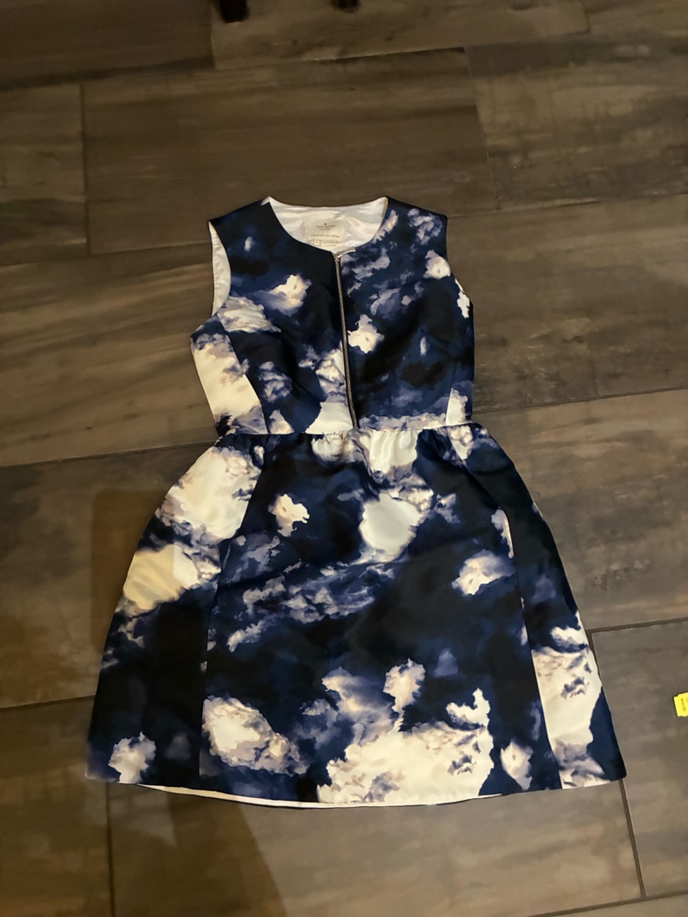 kate spade Navy and White Cloud-Print Sleeveless Fit-and-Flare dress w pockets
